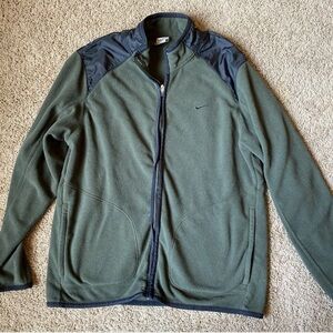 Nike Fleece Jacket Mens Large Green Therma Fit Zip Pockets Hiking Vintage Y2K